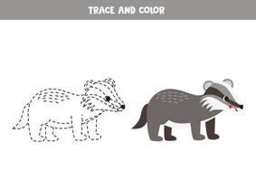 spoor en kleur tekenfilm grijs das. werkblad voor kinderen. vector