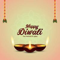 gelukkige diwali indiase festival wenskaart met diwali diya vector