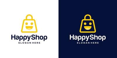 boodschappen doen zak met glimlach logo ontwerp combinatie. modern minimalistische voor gelukkig winkel vector illustratie. icoon, symbool, creatief.