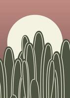 hedendaags esthetisch cactus in woestijn landschap poster. saguaro in de nacht vallei. boho helling muur decor. midden eeuw modern minimalistische kunst afdrukken. vector