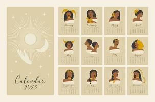 kalender met astrologisch hedendaags tekens tekenfilm illustraties. horoscoop Dames symbolen persoonlijkheden. karakter reeks voor reclame, animatie, het drukken vector