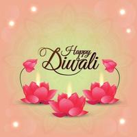 gelukkige diwali-viering wenskaart met creatieve lotusbloem en achtergrond vector