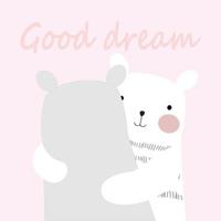 schattige lente teddy zegt goede droom, doodle art vector