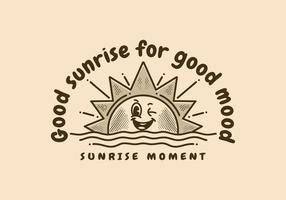 karakter illustratie ontwerp van een zonsopkomst met glimlachen gezicht vector