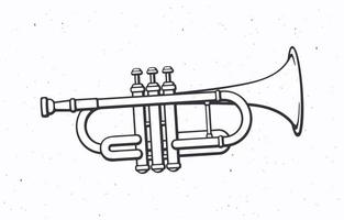 hand- getrokken tekening van klassiek muziek- wind instrument trompet vector