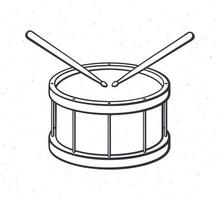 hand- getrokken tekening van klassiek houten trommel met drumstokken vector
