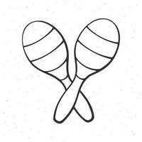 hand- getrokken tekening van twee gekruiste maracas in strepen vector
