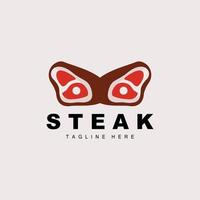 rundvlees logo, vlees steak vector, rooster keuken ontwerp, steak restaurant merk sjabloon icoon vector