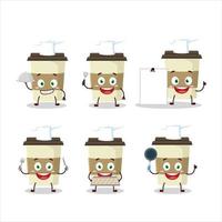 tekenfilm karakter van koffie kop met divers chef emoticons vector