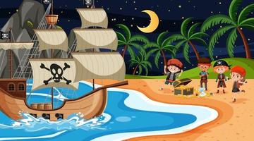 strandtafereel 's nachts met piratenkinderen op Treasure Island vector