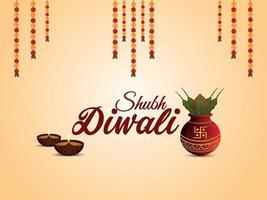 shubh diwali vectorillustratie met creatieve kalash en diwali diya vector