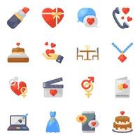 bruiloft accessoires en liefde ondersteuning icon set vector