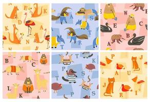 patroon decoratie reeks met schattig tekenfilm dieren vector