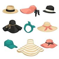 vrouw hoed mode, types van hoofddeksels voor Dames vector