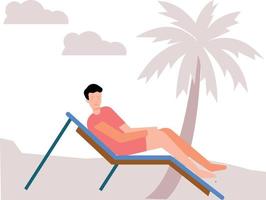 de jongen is ontspannende Aan de strand Aan zomer vakantie. vector