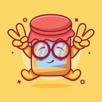 kawaii jam pot karakter mascotte met vrede teken hand- gebaar geïsoleerd tekenfilm in vlak stijl ontwerp vector