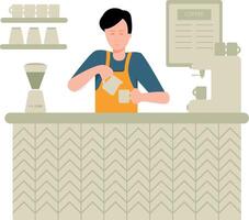 de jongen is maken koffie in de cafe. vector