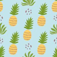 strand zomer naadloos patroon met ananas. schattig tropisch geel ananas Aan blauw achtergrond. kleding stof textiel zomer gevoel ontwerp. Hawaii exotisch afdrukken. vector illustratie. ananas behang.