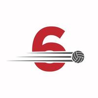 eerste brief 6 volleybal logo ontwerp teken. volleybal sport- logotype vector