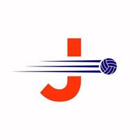 eerste brief j volleybal logo ontwerp teken. volleybal sport- logotype vector