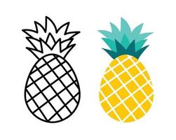 ananas fruit plat en schetsontwerp. zomer tropisch fruit voor een gezonde levensstijl. vector