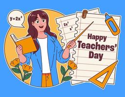 vrouw leraar uitleggen de les, gelukkig leraren dag vector