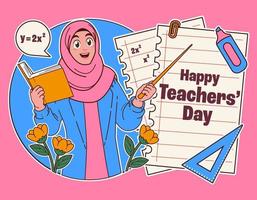 moslim leraar vervelend hijaab, gelukkig leraar dag vector