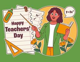 vrouw leraar uitleggen de les, gelukkig leraren dag vector