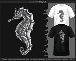 monochroom kleur zeepaardje mandala kunsten geïsoleerd Aan zwart en wit t shirt. vector