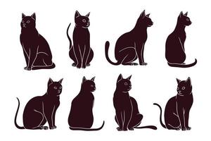 hand- getrokken silhouet van zittend katten. vector illustratie