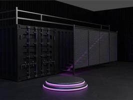 3d podium neon licht en donker met houder concept vector