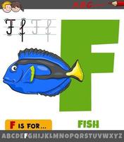 letter f uit alfabet met vis dier stripfiguur vector