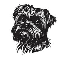 affenpinscher gezicht, silhouetten hond gezicht, zwart en wit affenpinscher vector