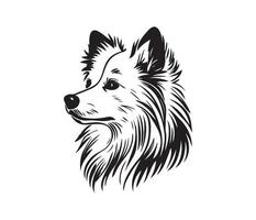 Amerikaans Eskimo hond gezicht, silhouetten hond gezicht, zwart en wit Amerikaans Eskimo hond vector