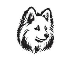 Amerikaans Eskimo hond gezicht, silhouetten hond gezicht, zwart en wit Amerikaans Eskimo hond vector