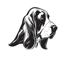 basset hond gezicht, silhouetten hond gezicht, zwart en wit basset hond vector