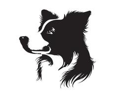 grens collie gezicht, silhouet hond gezicht, zwart en wit grens collie vector