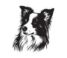 grens collie gezicht, silhouet hond gezicht, zwart en wit grens collie vector