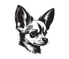 chihuahua gezicht, silhouet hond gezicht, zwart en wit chihuahua vector