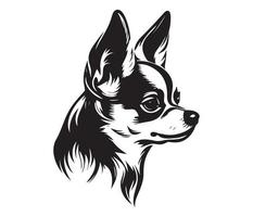 chihuahua gezicht, silhouet hond gezicht, zwart en wit chihuahua vector