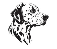 dalmatiër gezicht, silhouet hond gezicht, zwart en wit dalmatiër vector