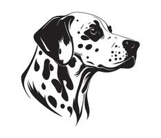 dalmatiër gezicht, silhouet hond gezicht, zwart en wit dalmatiër vector