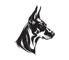 doberman gezicht, silhouet hond gezicht, zwart en wit doberman vector