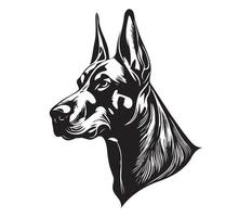 doberman gezicht, silhouet hond gezicht, zwart en wit doberman vector