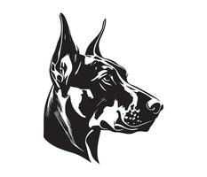 doberman gezicht, silhouet hond gezicht, zwart en wit doberman vector