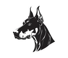 doberman gezicht, silhouet hond gezicht, zwart en wit doberman vector