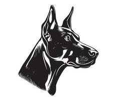 doberman gezicht, silhouet hond gezicht, zwart en wit doberman vector