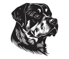 rottweiler gezicht, silhouet hond gezicht, zwart en wit rottweiler vector