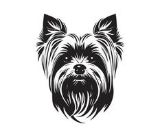 yorkshire terriër gezicht, silhouet hond gezicht, zwart en wit yorkshire terriër vector