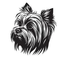 yorkshire terriër gezicht, silhouet hond gezicht, zwart en wit yorkshire terriër vector